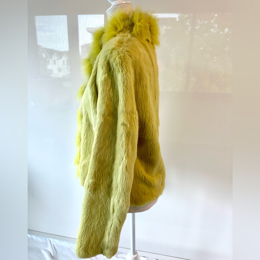 Fur & Leather Lime Green Reversible Coat. - Picture 8 of 10